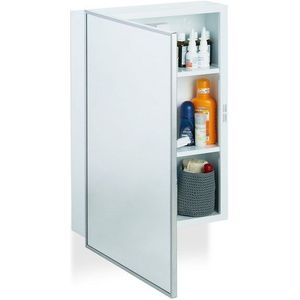 Relaxdays spiegelkast badkamer - hangkast - met deur - 3 vakken - 56x40,5x12,5 cm - staal - wit