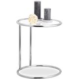 Relaxdays bijzettafel rond, metalen frame, glazen tafel, voor in de woonkamer, ook voor decoratie, HxØ 53x45 cm, zilver