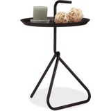 relaxdays bijzettafel metaal met handvat - tafel - salontafel - rond - koffietafel - zwart