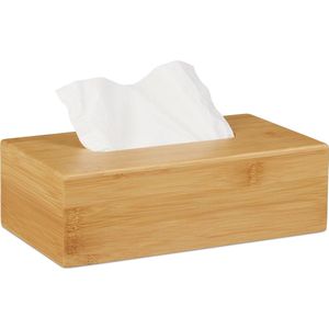 Relaxdays zakdoekdoos bamboe, HLP: 8,5 x 27,5 x 15,5 cm, dispenser voor cosmetica en vochtige doekjes, natuurlijk, 1