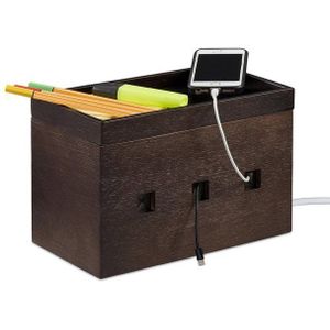 Relaxdays Kabelbox - bamboe - kabelmanagement - multi oplaadstation - donkerbruin