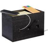 Relaxdays kabelbox bamboe - multi-oplaadstation - kabels verstoppen - kabelmanagement - 16,5 x 25,5 x 14 cm - zwart