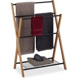 Relaxdays handdoekrek met plank - 4 stangen - 87x60,5x37,5 cm - badkamer - bamboe - metaal