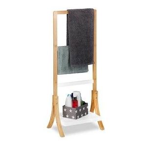 Relaxdays handdoekenrek bamboe - handdoekhouder - vrijstaand - 3 roedes met plank - hout