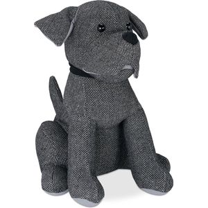 Türstopper Hund, Stoff mit Sandfüllung, Türpuffer für Boden, Deko Türsack innen, HxBxT: 28 x 17 x 19 cm, grau - Relaxdays