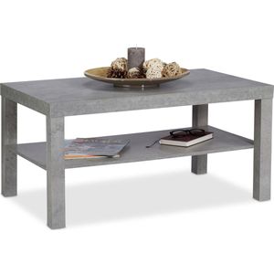 Relaxdays salontafel betonlook - met opbergruimte - 45 x 90 x 55 cm - woonkamer - grijs