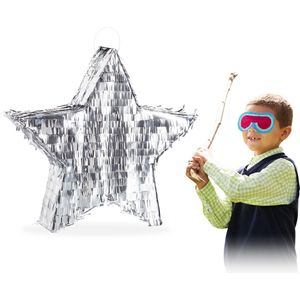 Relaxdays pinata ster - om op te hangen - jongens & meisjes - verjaardagen - zelf opvullen - papier - zilver