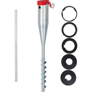 Relaxdays grondboor parasol - 25-55 mm - universeel - met 5 adapters - verzinkt staal