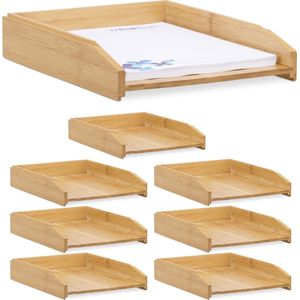 Relaxdays 8 x brievenbak stapelbaar - documentenbak - hout - A4 formaat - papierbak bamboe