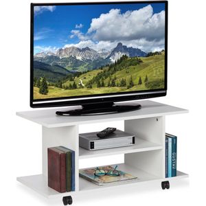 Relaxdays tv kast op wielen - televisietafel - bijzettafel - salontafel - wit