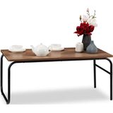 Relaxdays salontafel, industrieel design, laag en rechthoekig, materiaalmix, houtlook, voor de woonkamer, bruin/zwart