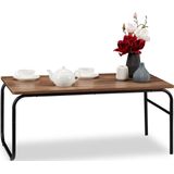 Relaxdays Tafel industriële stijl, laag, rechthoekig, materiaalmix, houtlook, voor woonkamer, bruin/zwart, spaanplaat, metaal, 40 x 93 x 50 cm