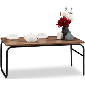 Relaxdays salontafel, industrieel design, laag en rechthoekig, materiaalmix, houtlook, voor de woonkamer, bruin/zwart