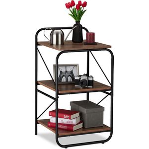 Relaxdays wandkast met 3 etages, houtlook, stabiel metalen frame, woonkamer, 86,5x47,5x45 cm, vakkenkast, zwart/bruin