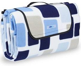 Relaxdays - Picknickdecke xxl, 200 x 200 cm, wärmeisoliert, faltbare Stranddecke, wasserdicht, mit Tragegriff, blau-beige