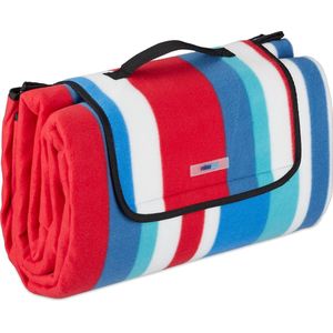 relaxdays Picknickkleed waterdicht - 200x200 - fleecedeken - outdoor kleed - rood-blauw