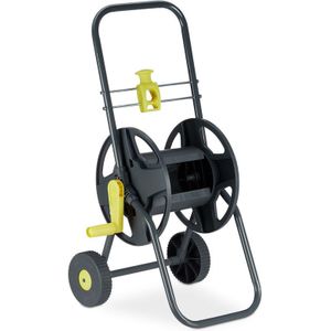 Relaxdays slangenwagen 45m, verrijdbare tuinslangwagen, voor tuin & balkon, met handgreep, 76,5x44x41 cm, grijs-geel