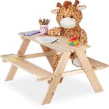 Relaxdays kinderpicknicktafel hout, outdoor meubel, speeltafel voor kinderen, zitgroep HxBxD: 50 x 90 x 78 cm, natuur