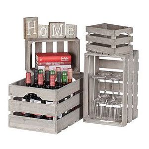 Relaxdays houtkisten set - wijnkisten - opbergkisten - decoratie - 4 verschillende maten