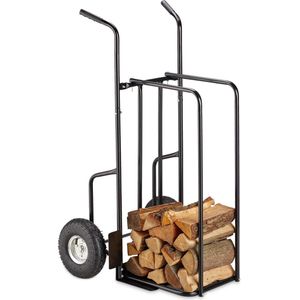 Relaxdays brandhoutkar - houtkar - houtrek - opslagrek metaal - 200 kg - XL