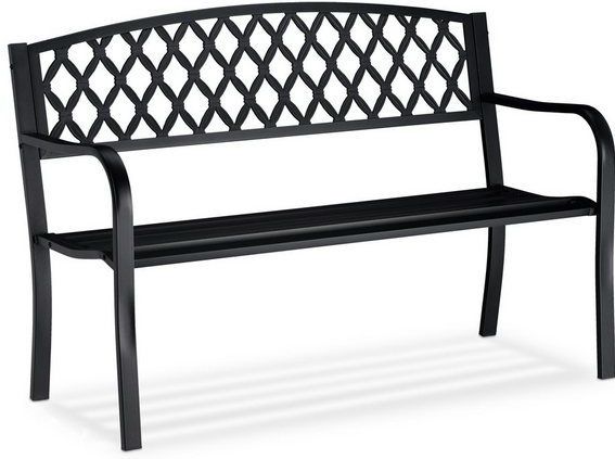 Gartenbank, bequemer 2-Sitzer, geflochtenes Design, für Terrasse & Balkon, hbt 86,5 x 127,5 x 58,5 cm, schwarz - Relaxdays