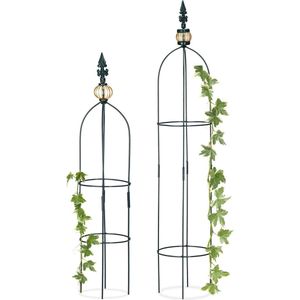 Relaxdays rankhulp obelisk set van 2, vrijstaand, voor perkjes, klimrek voor planten, 99,5 cm & 80 cm hoog, donkergroen
