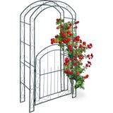 Relaxdays tuinboog - met poort - weerbestendig metaal - 215 x 115 x 43 cm - voor klimplanten