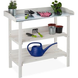 Relaxdays oppottafel hout - plantentafel - werktafel - plantenrek - tuinwerktafel - metaal