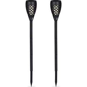 tuinfakkel solar set van 2 - buitenverlichting tuin - dansende vlammen - met grondpen - 78 cm