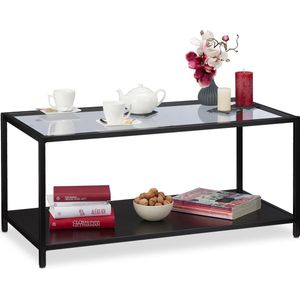 Relaxdays salontafel - koffietafel - metalen frame - glasplaat - glastafel - zwart