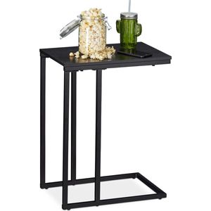Relaxdays bijzettafel, vierkante tafel in C-vorm, voor bank & bed, metaal & hout, HBD: 59.5 x 30 x 45 cm, zwart