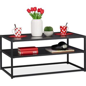 Relaxdays Lage salontafel met plank MDF en metaal, moderne woonkamertafel, HBT 42 x 90 x 50 cm, zwart