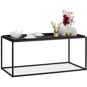 Relaxdays salontafel met groot tafelblad, modern design, bijzettafel, metaal & MDF, H x B x D: 45.5 x 100 x 50 cm, zwart