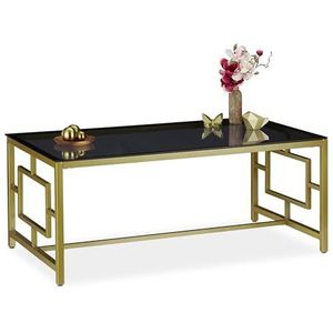 Relaxdays salontafel, zwarte glasplaat, robuust metalen frame, bijzettafel, HxBxD: 45 x 110 x 60 cm, zwart-goud