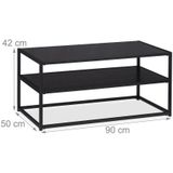 Couchtisch Glas, 2 Ablagen, Metall & Glasplatte, Sofatisch für Wohnzimmer, HxBxT: ca. 42 x 90 x 50 cm, schwarz - Relaxdays