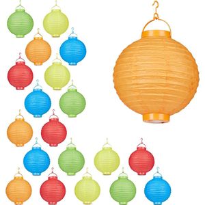 20 x led Lampions bunt, batteriebetrieben, Lampion Set für Draußen & Drinnen, zum Aufhängen, Papierlaterne ø 20cm, farbig