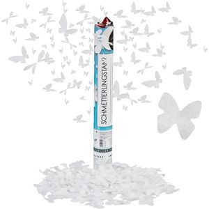Relaxdays confetti kanon vlinders - 6-8 m effect hoogte - bruiloft - papier - 40 cm - wit