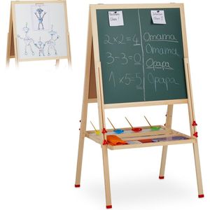 Relaxdays Staande tafel voor kinderen, in hoogte verstelbaar en magnetisch, hout, whiteboard & krijtbord, 122-160 x 65 x 69 cm, naturel