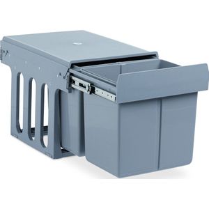 Relaxdays inbouw prullenbak keuken - 2 x 15 l - uitschuifbaar - 35,1 x 34,3 x 48 cm - grijs