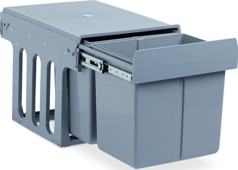 Relaxdays inbouw prullenbak keuken - 2 x 15 l - uitschuifbaar - 35,1 x 34,3 x 48 cm - grijs