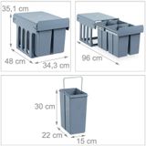 Relaxdays inbouw prullenbak keuken - 4 x 8 l - uitschuifbaar - 35,1 x 34,3 x 48 cm - grijs