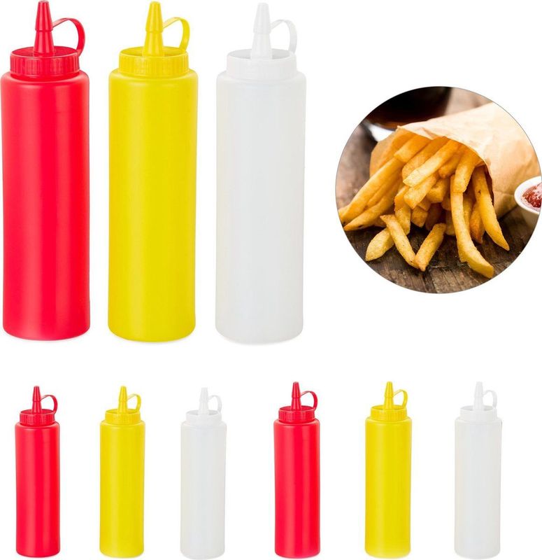 Relaxdays knijpfles saus - sausfles - garneerfles - doseerfles - 9 stuks - elk 400 ml