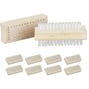 Relaxdays nagelborstel hout - 10 stuks - dubbelzijdige handborstel - harde haren - 4 x 9 x 3,5 cm