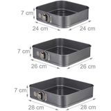 Relaxdays springvorm - vierkant - 3 stuks - anti-aanbaklaag - 24, 26 & 28 cm - taartvorm