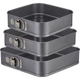 Relaxdays springvorm - vierkant - 3 stuks - anti-aanbaklaag - 24, 26 & 28 cm - taartvorm