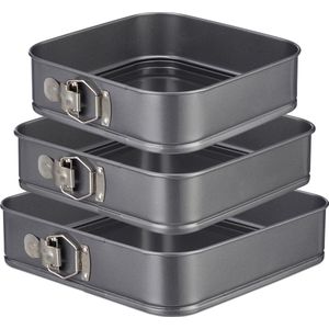 Relaxdays springvorm - vierkant - 3 stuks - anti-aanbaklaag - 24, 26 & 28 cm - taartvorm