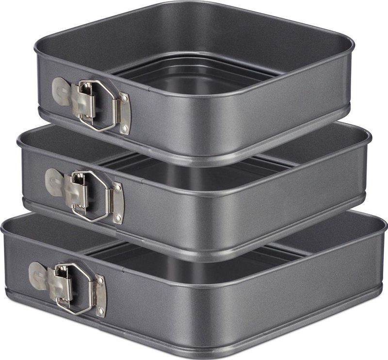 Relaxdays springvorm - vierkant - 3 stuks - anti-aanbaklaag - 24, 26 & 28 cm - taartvorm