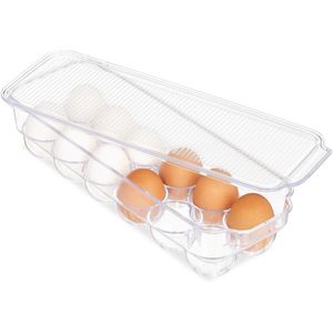 Relaxdays eierhouder koelkast - eierbakje - eierdoos - deksel - voor 12 eieren - plastic