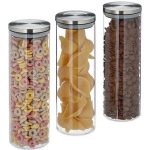 Relaxdays voorraadbussen set - voorraadpot - voorraadblik 1.8 l - glazenpotten - 3 stuks