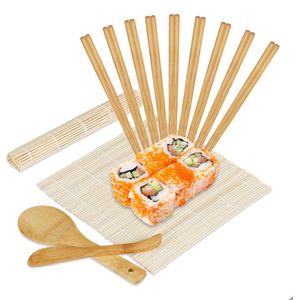 Relaxdays Sushi set bamboe - sushi matje - sushi eetstokjes - rijstlepel - sushiset hout